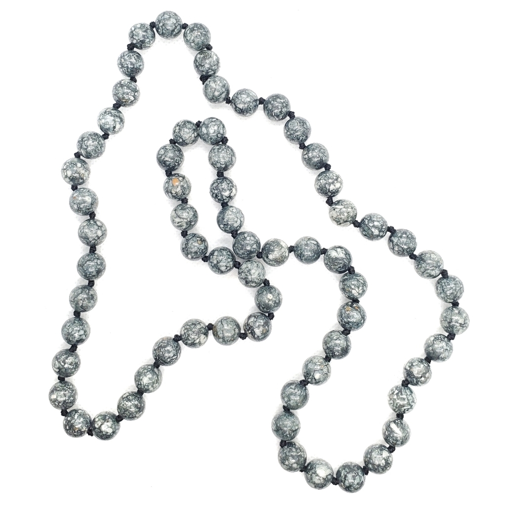 Knotted Gray Jasper Bead Necklace 24"